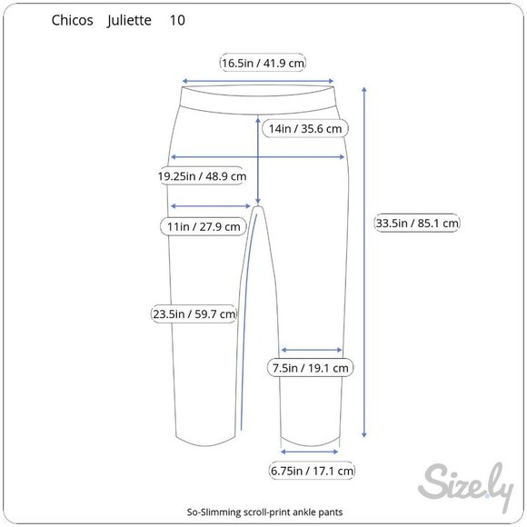 Chicos So-Slimming Juliet Baroque Scroll Black & Gold Print Ankle Pants Sz 10 - Picture 10 of 10